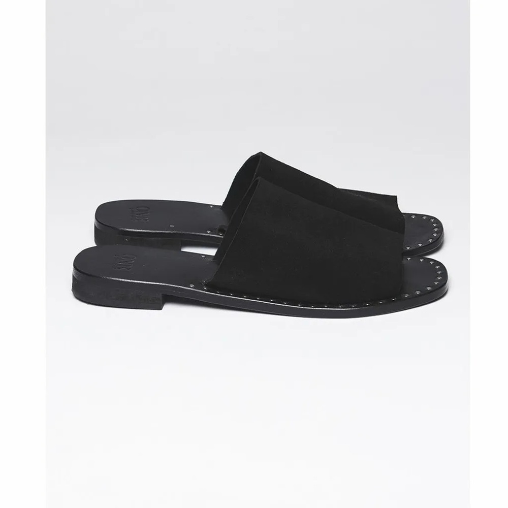 Black suede leather Florence slides by One Teaspoon